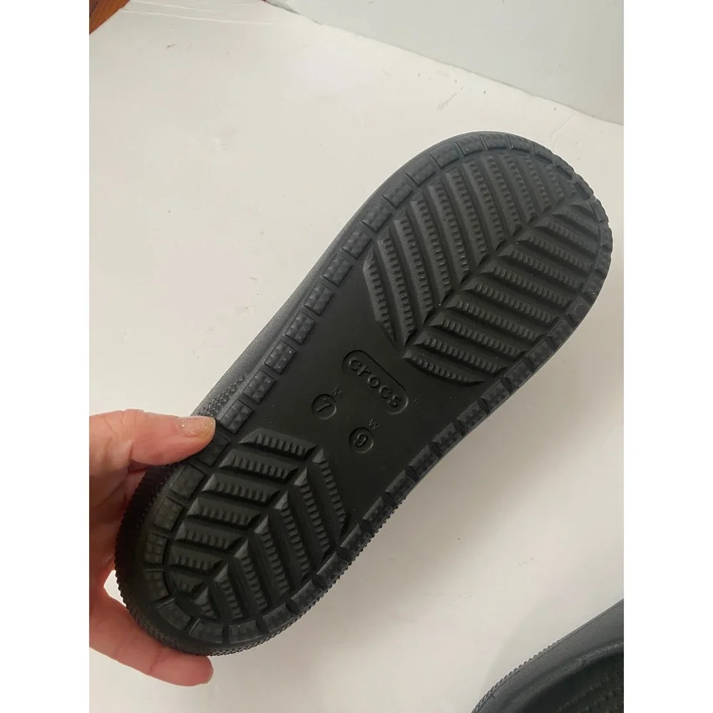 Crocs Classic Sandal Mens 7 Womens 9 Black Two Strap Slide Sandals coastal beach